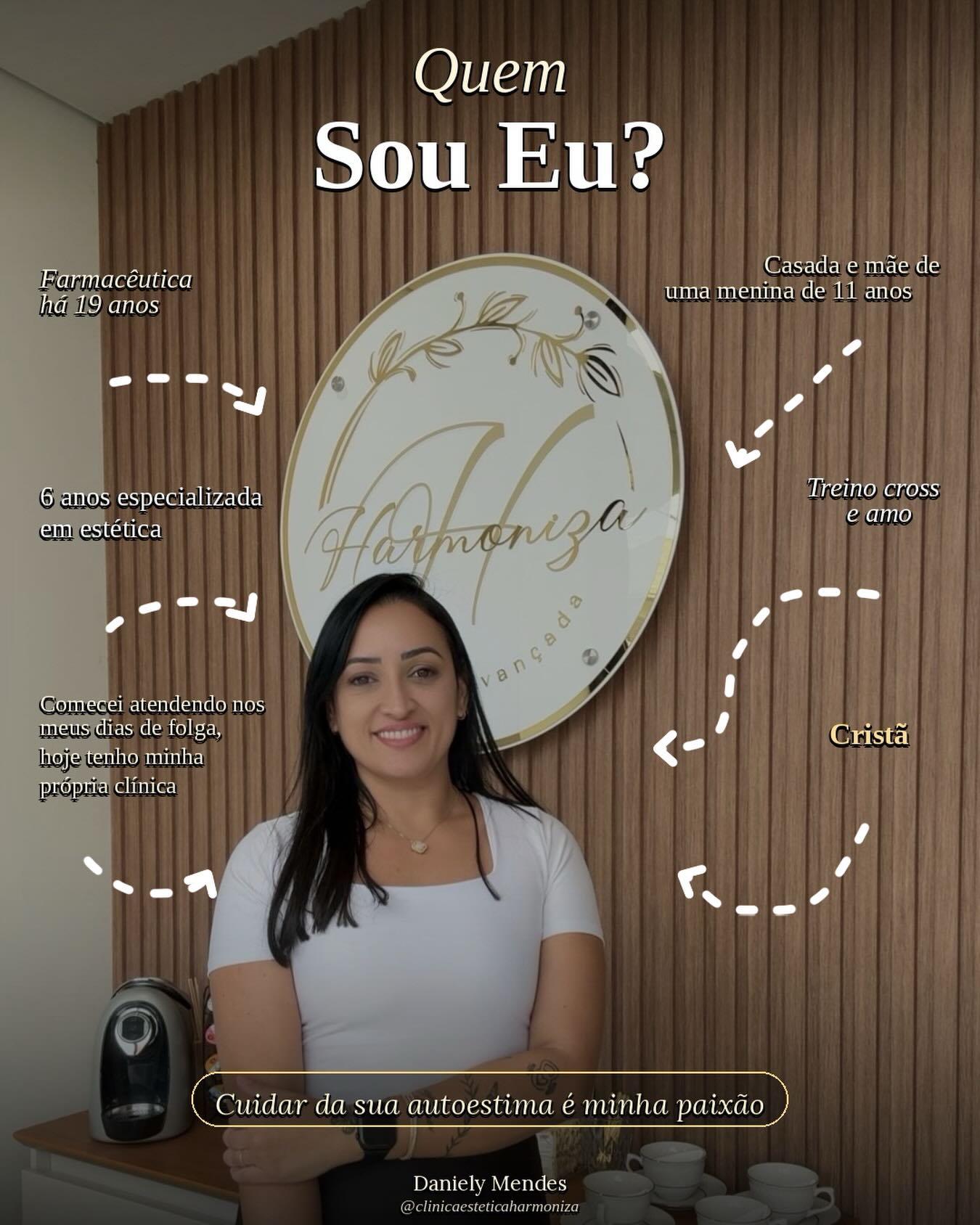 Daniely Mendes na Harmoniza, em publicação sobre sua trajetória como farmacêutica e empreendedora